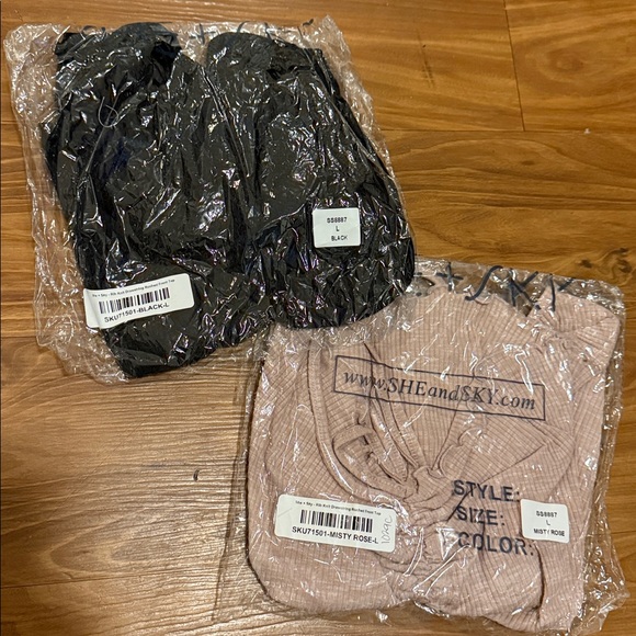 🏰🆕🩷SHE + SKY: MISTY ROSE Rib Knit Drawstring Ruched Front Top LARGE - Picture 10 of 10